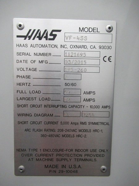 Haas VF-4SS CNC Vertical Machining Center, 50"x20"x25", 12K Spindle, Chip Auger, 4th Axis, 24 ATC