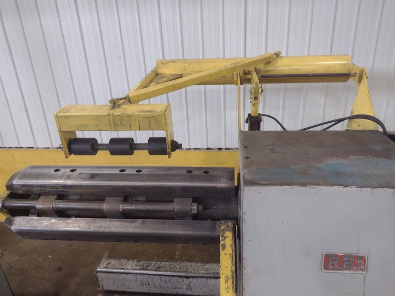 20,000 LB 10 TON X 48" RED BUD (RBI) MOTORIZED COIL REEL / UNCOILER &amp; STRAIGHTENER FEED LINE: STOCK #15277