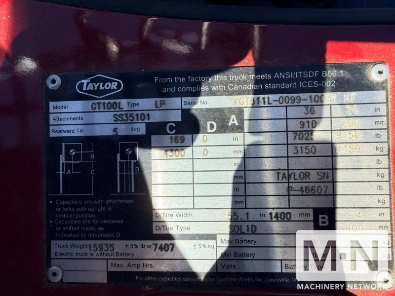 9150 LB TAYLOR GT100L FORKLIFT MFG 2021 WITH  ONLY 73 HOURS