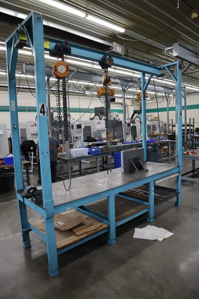 Midwest Crane Heavy Duty Mold Table with Overhead Crane, 4,000 #Capacity, CM Lodestar 2 Ton and 1/2 Ton Hand Chain Hoists - Auction Item