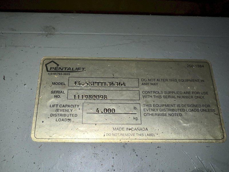 4,000 LBS X 48" X 48" PENTALIFT HYDRAULIC LIFT &amp; TILT TABLE: STOCK #20387