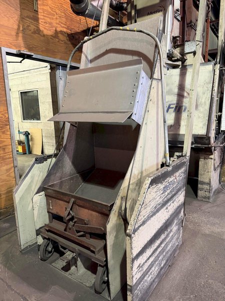 5 CU FT METFIN STEEL BELT ROTARY TUMBLE SHOT BLAST MACHINE w/ LOADER HOPPER: YOBRO #26451
