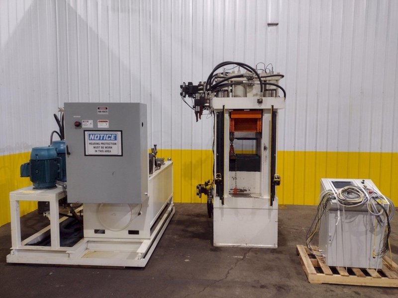 200 TON AMD 4-POST TIE-ROD FRAME HEAVY DUTY HYDRAULIC PRESS &amp; MULTI-PRESSURE HYDRAULIC UNIT: STOCK #19452