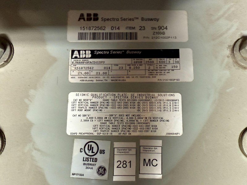 ABB 2500A Spectra Series Copper Phase Transposition Unit SPSH, 600V, 3PH, 3G NEW