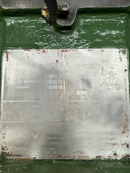 75 TON BLISS C-75 OBI PRESS WITH 8" STROKE. STOCK # 1006225