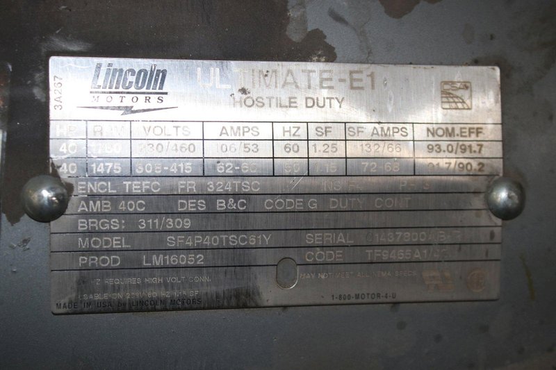 40 HP LINCOLN ELECTRIC MOTOR: STOCK #76579