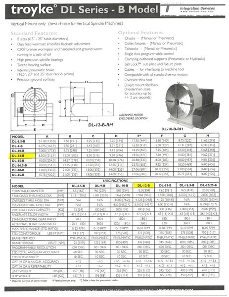 12" Milltronics Model DL-12-B 4th Axis Rotary Table.