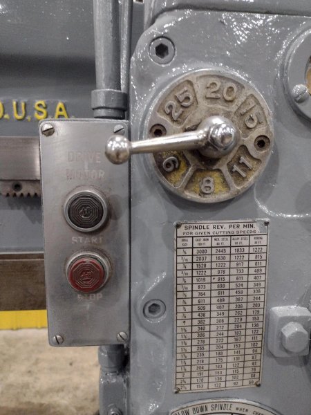 4' X 9" CARLTON 1A RADIAL ARM DRILL. STOCK # 0992325