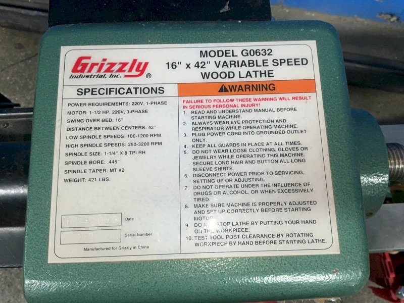 Grizzly  35” X 8”  Variable Speed Wood Lathe  - G0632