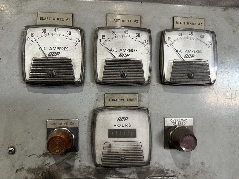 3" BCP MODEL #A4-7620 3-WHEEL COIL BAR PASS -THROUGH BLAST MACHINE, RECLAIM &amp; DUST COLLECTOR: STOCK #20000