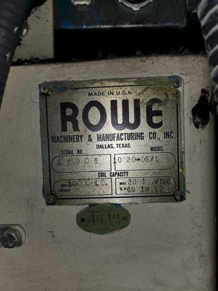 10,000 LB X 20" ROWE 10020-DS/L POWERED UNCOILER. STOCK #0849223