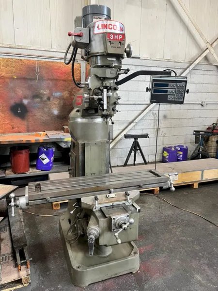 USED LINCOLN 9" X 42" KNEE MILL WITH 2-AXIS READOUT, Year: 1994