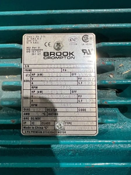 BROCK CROMPTON 30 HP 230/460V BC4N030-4D-99 USED