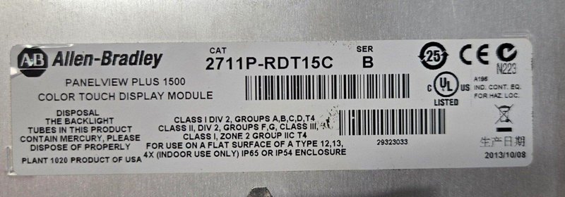 ALLEN BRADLEY 2711P-T15C4D2 PANELVIEW PLUS 1500 SERIES A USED