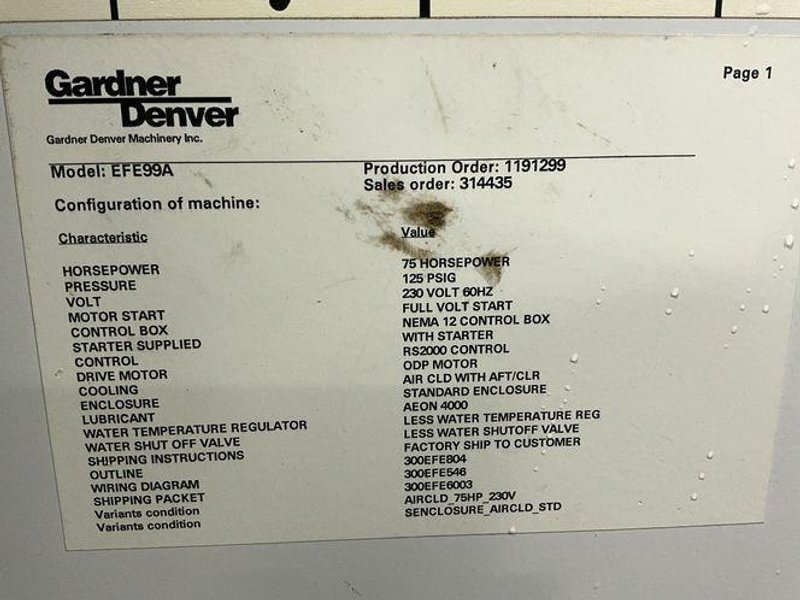 Gardner Denver 75 Hp Air Compressor - Efe99a