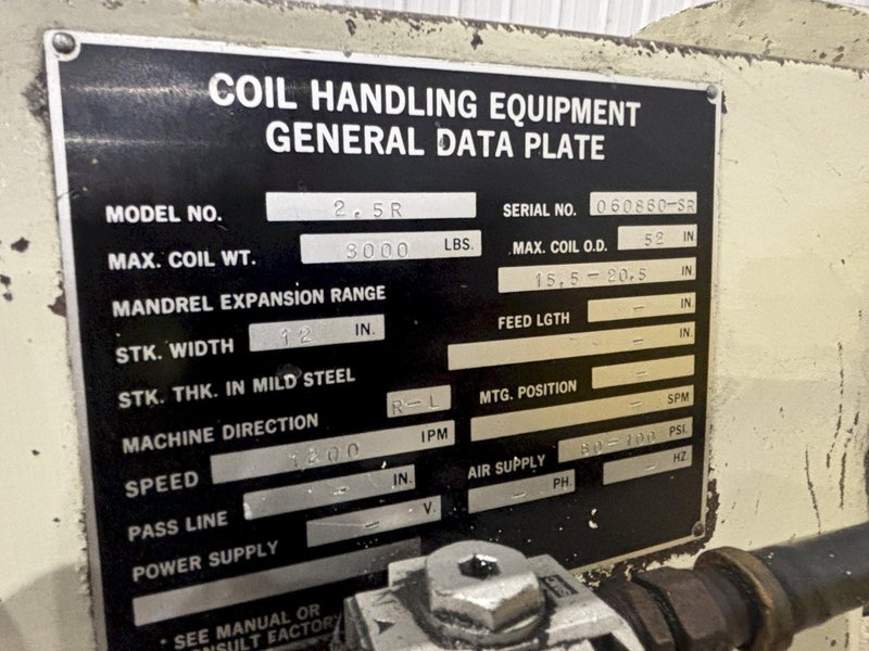 3,000 LB X 12" CWP MODEL #2.5R PULL OFF AIR BRAKE COIL REEL UNCOILER: STOCK #23246