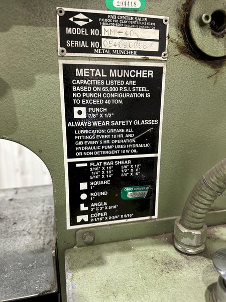 40 TON METAL MUNCHER HYRAULIC IRONWORKER: STOCK #77878