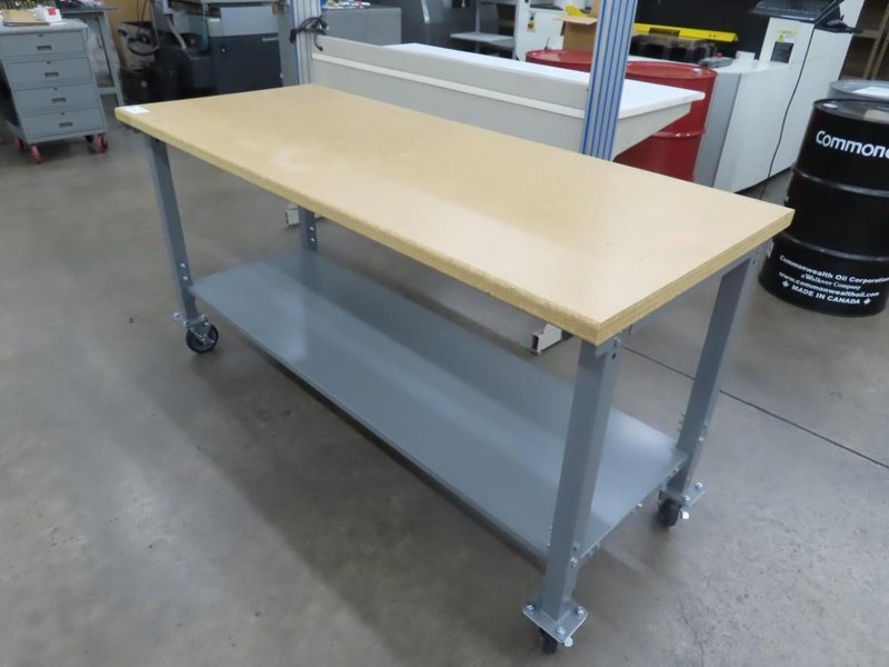 Wood Top Bench with Metal Frame Portable On Casters- Auction Item