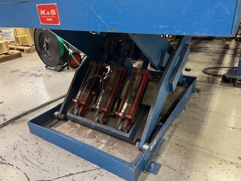 6,000# 59" X 57 " K &amp; S SCISSOR POWERED ROLLER STACKER CONVEYOR STOCK# 3952