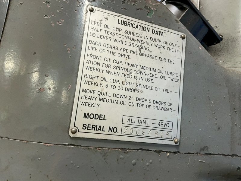 Alliant 9” X 48” Vertical Mill - Alliant 48/vc
