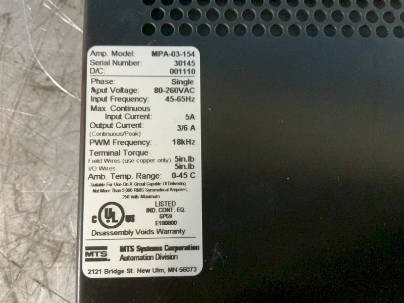 Mts Systems Corporation  5 Amps  Servo Amplifier - Mpa-03-154