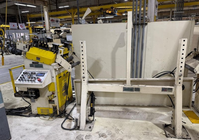 150-ton Minster "Piece-Maker" Back Geared Straight Side Press Model P2-150-60 For Sale, Year 1996 -  Includes Coil Feed Line