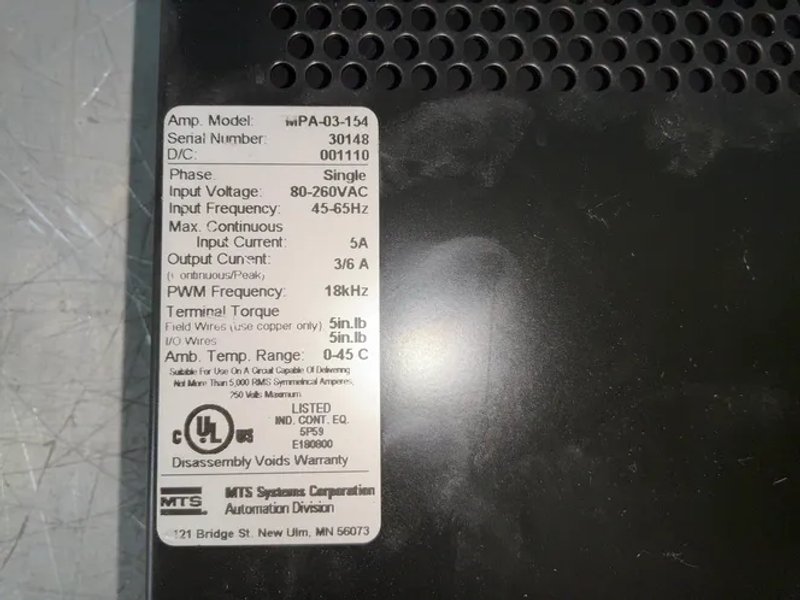 Mts Systems Corporation  5 Amps  Servo Amplifier  - Mpa-03-154