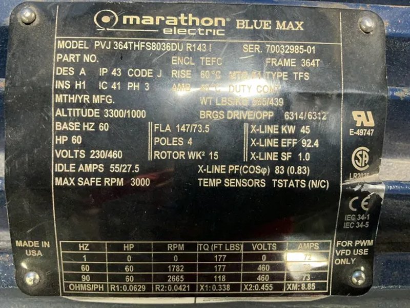 Marathon  60 Hp  Motor  - Pvj364thfs8036dur1431
