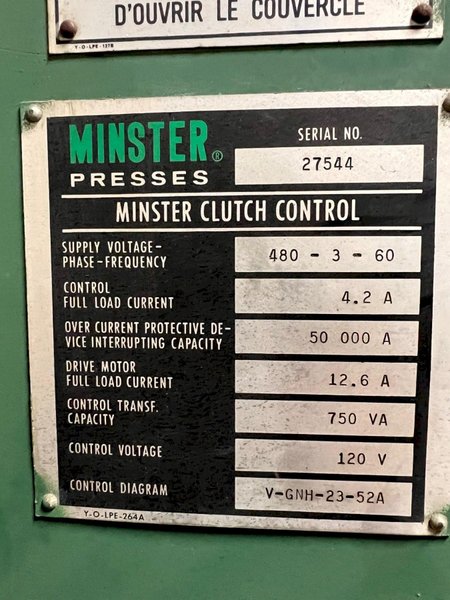 60 Ton Minster Super Stock OBS (Fixed Base) Press Model 6SS-FB