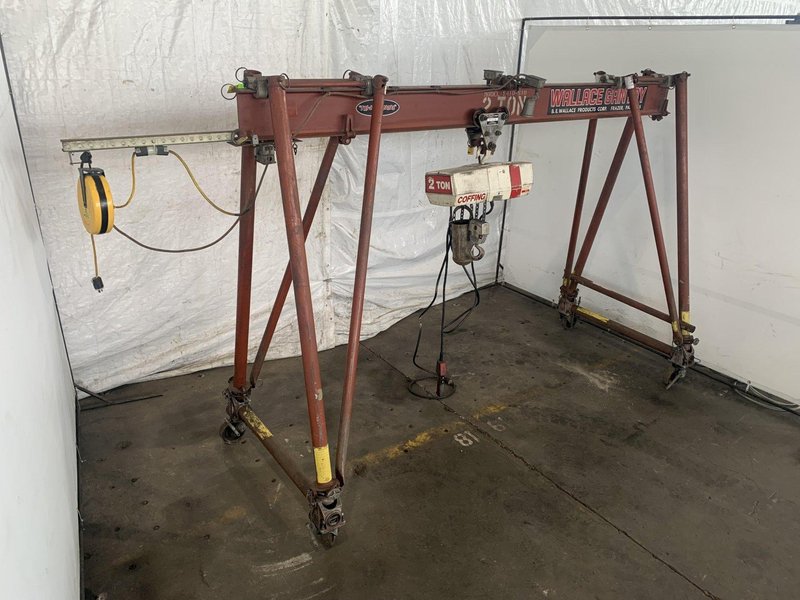2 TON WALLACE A FRAME ROLLING GANTRY CRANE. STOCK # 0523823