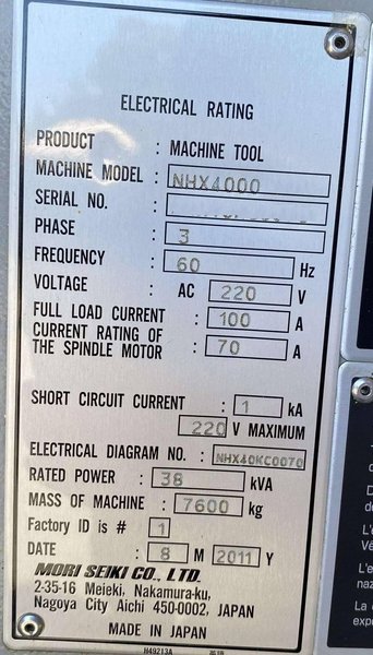 DMG Mori Seiki NHX-4000 Horizontal Machining Center – Full 4th Axis, TSC Mill