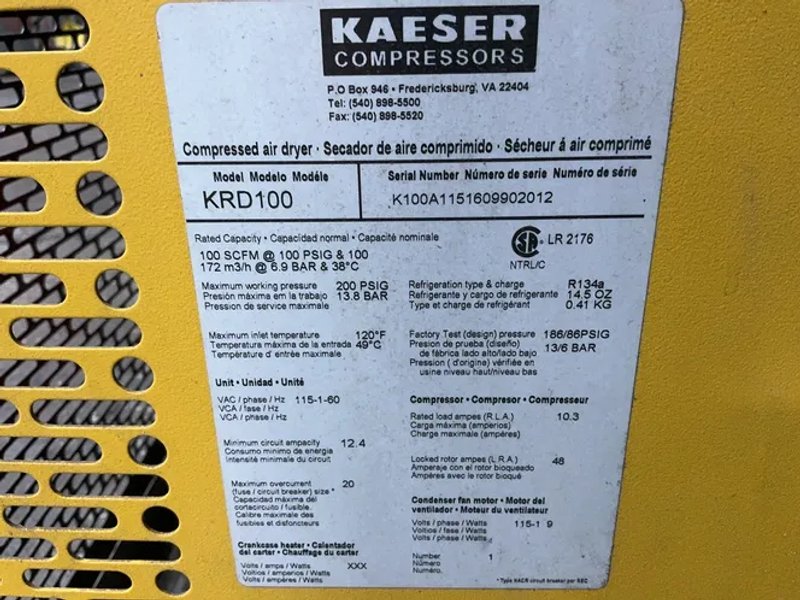 Kaeser 100 Psig Compressed Air Dryer  - Krd100