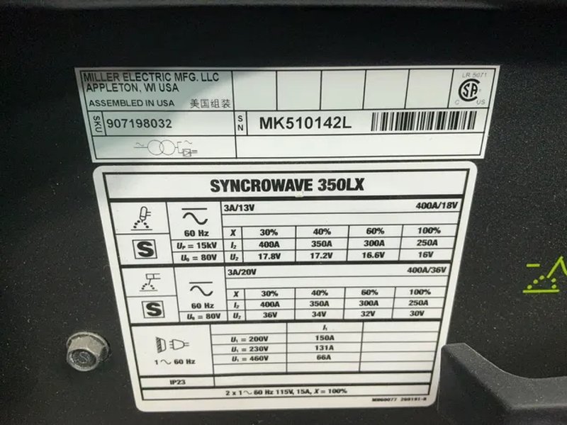 Miller 400 Amps Welder - Syncrowave 350lx