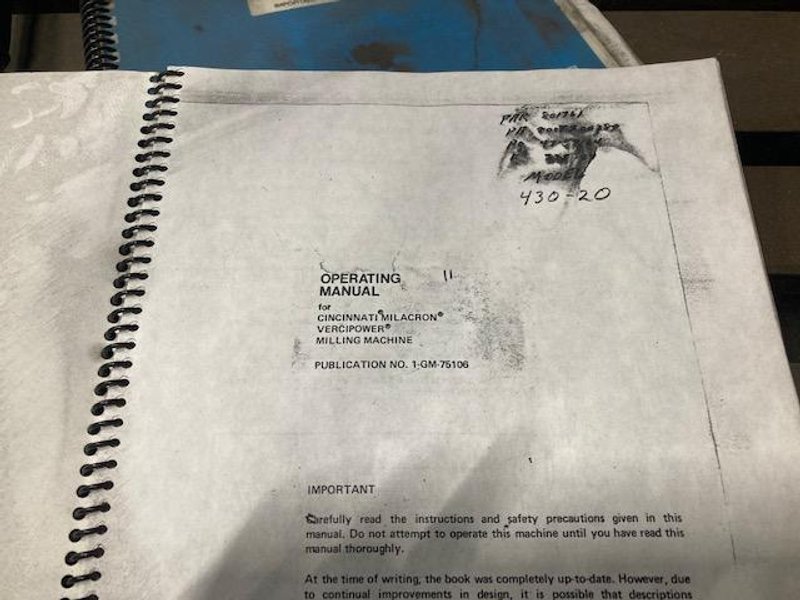 CINCINNATI VERCIPOWER #430-20 HORIZONTAL MILL. STOCK 0104022
