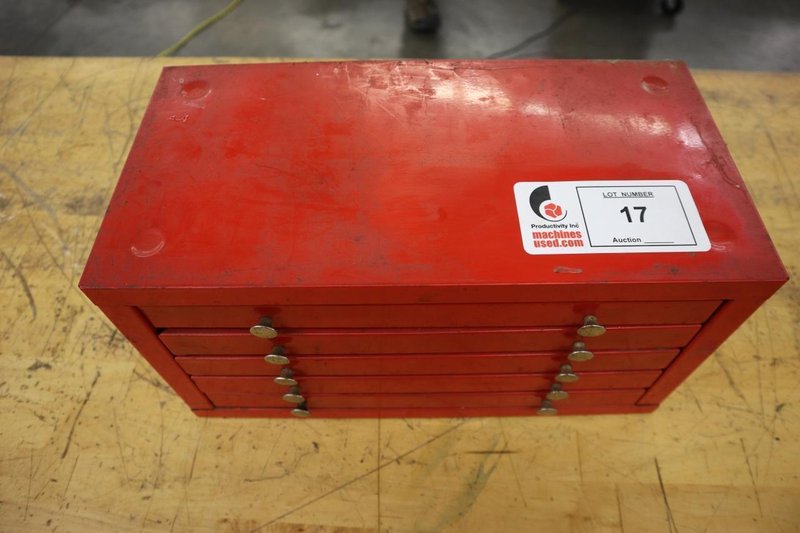 Huot Index (5) Drawer with Taps, Reamers, Insert Cutters, Boring Tools, etc..- Auction Item
