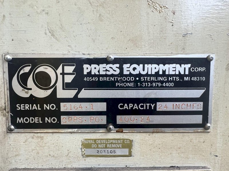 24" X .25" COE MODEL CPPS-PO-400-24 POWERED 7 ROLL COIL STRAIGHTENER: STOCK 18353
