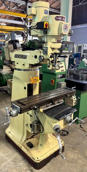 Chevalier Vertical Mill FM-3VS, 3 HP, V-Speed, 9" x 42" P.F. Tbl., DRO