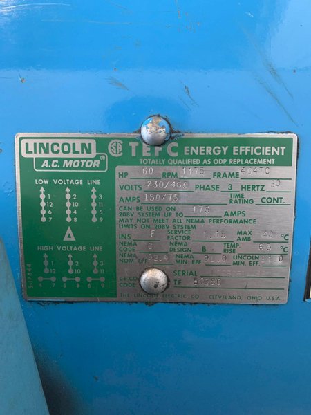 60 HP LINCOLN AC MOTOR. STOCK #0257824