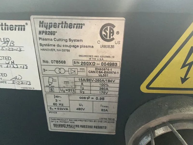 Hypertherm 260 A Plasma Cutter - Hpr260xd