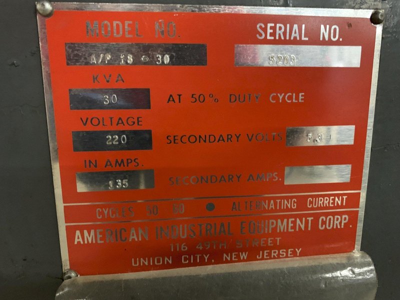 30 KVA American Industrial Resistance Welder Model A/P 18-30