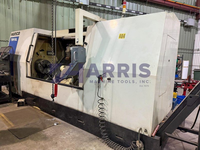 Hurco Slant Bed CNC Lathe Model TM18L with 6" hole, 18" Hydraulic Chuck and Hurco Max controls