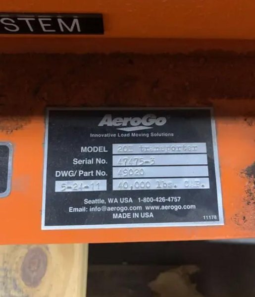 AeroGo 20 Ton Transporter System In Crate, Never Used