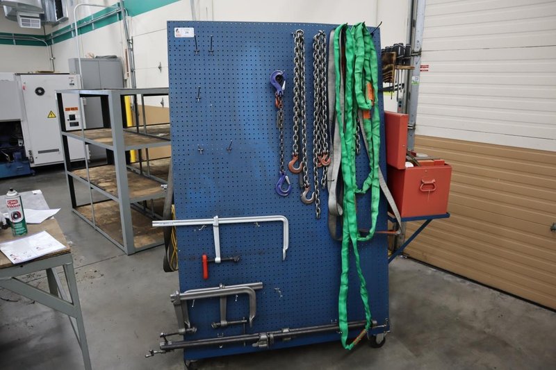 Portable Tool Rack with: Clamps, Hand Tools, Lifting Straps, Chains, Eye-Bolts, Hooks- Auction Item