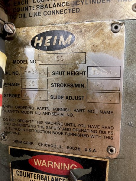 55 TON HEIM MODEL #5G GAP FRAME PRESS: STOCK #75359