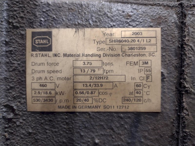 15 TON STAHL TOP RUNNING CRANE HOIST: YOBRO #26048