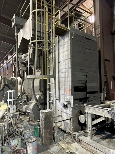 48" X 96" X 8 WHEEL PANGBORN MODEL #ES-1838-22 ROLLER CONVEYOR PASS-THRU BLAST SYSTEM, NEW 2007: STOCK #21212