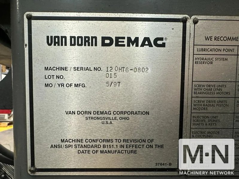 120 TON 6 OZ VAN DORN MODEL 120HT-8F INJECTION MOLDING MACHINE MFG 1997