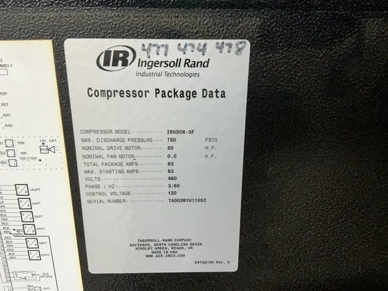Ingersoll Rand 150 Psig Air Compressor - Irn50h-0f