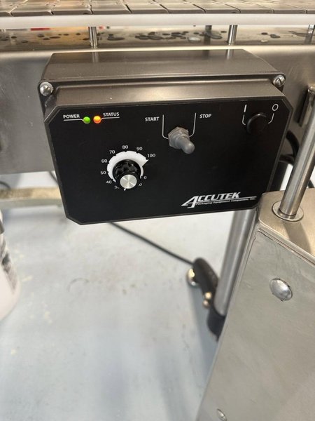 Accutek SVF 02-002-000 Single Piston Filler with Conveyor, Heated and Agitated Hopper, and E-Pak Accumulation Table, 2014