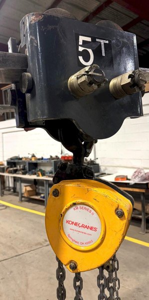 5 Ton Konecranes Manual Chain Hoist, 12' Lift, Manual Trolley, Nice